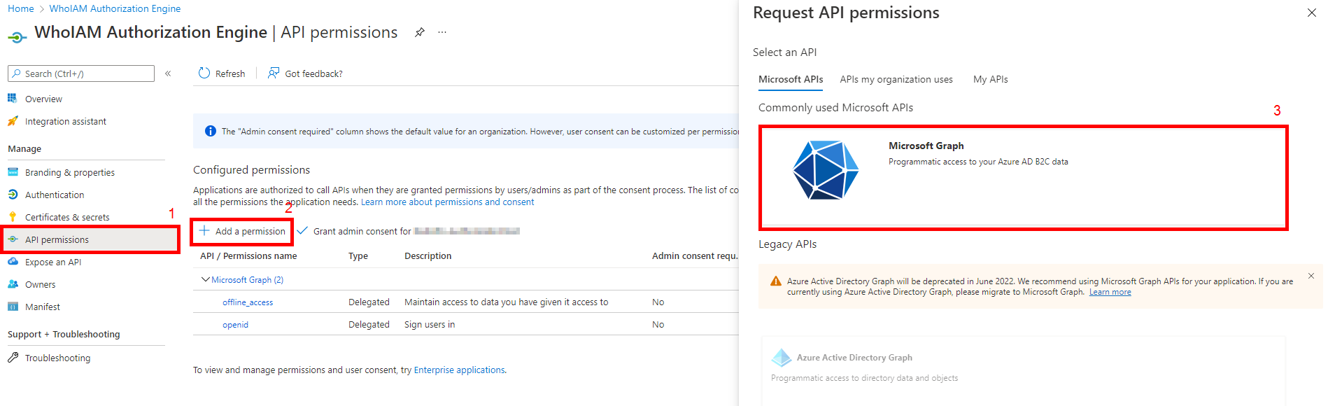 Opening the permissions add menu