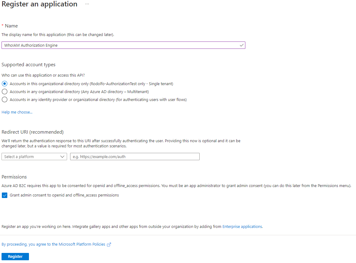 Registering the app - data