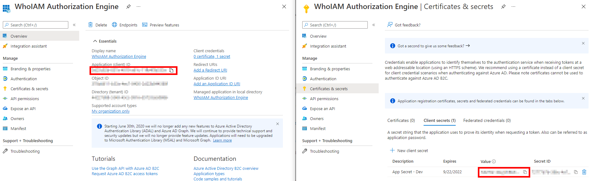 Copying Client ID and secret