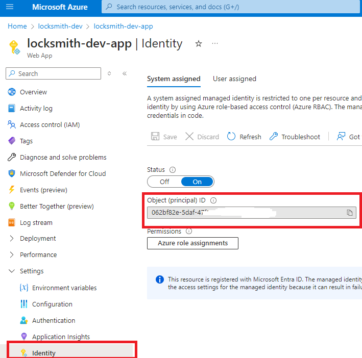 Where to find the managed identity object ID